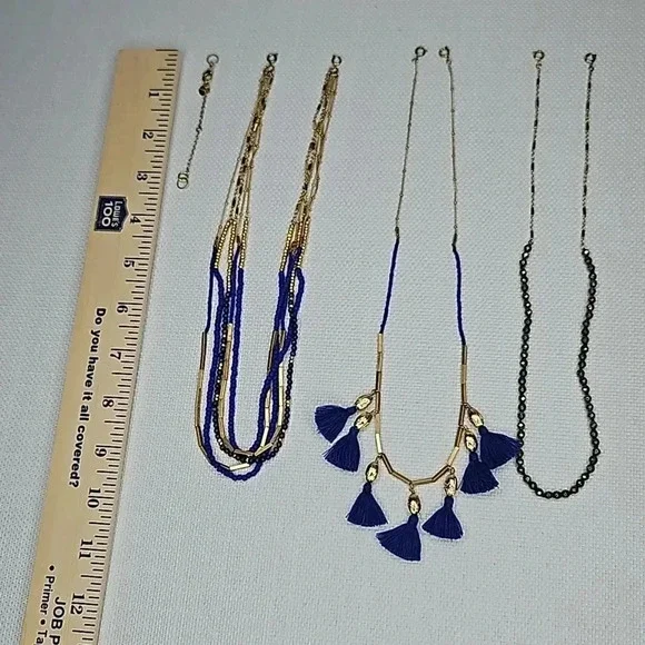 Retired Vintage Stella & Dot Tulum Tassel Necklace Gold Blue Beaded Versatile - Picture 10 of 16